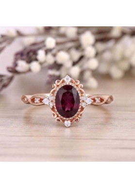 Oval Yakut Ve Pırlanta Rose Altın Vintage Yüzük SS0116