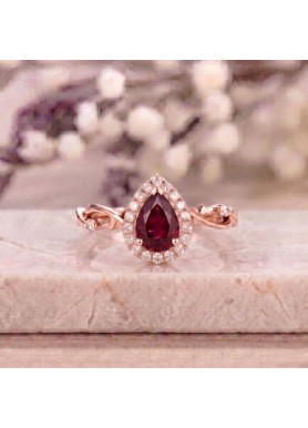 Kırmızı Damla Yakut Pırlanta Tasarım Yüzük SS0491