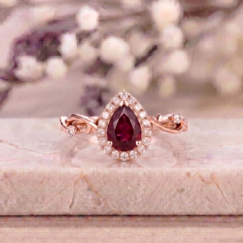 Kırmızı Damla Yakut Pırlanta Tasarım Yüzük SS0491