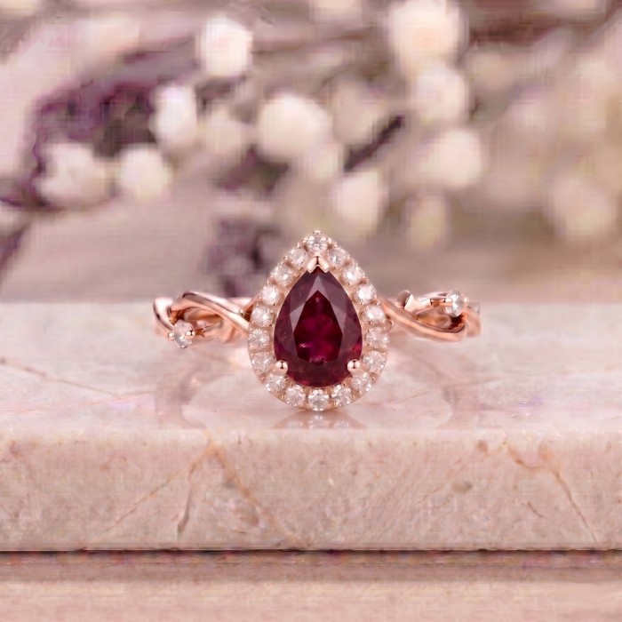 Kırmızı Damla Yakut Pırlanta Tasarım Yüzük SS0491