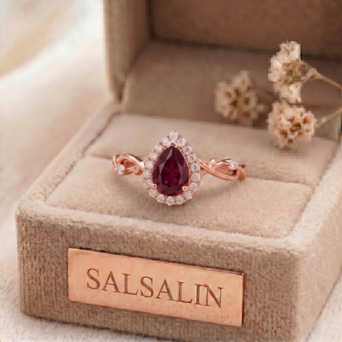 Kırmızı Damla Yakut Pırlanta Tasarım Yüzük