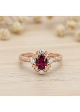 Hakiki Oval Yakut Ve Pırlanta Vintage Yüzük SS0115