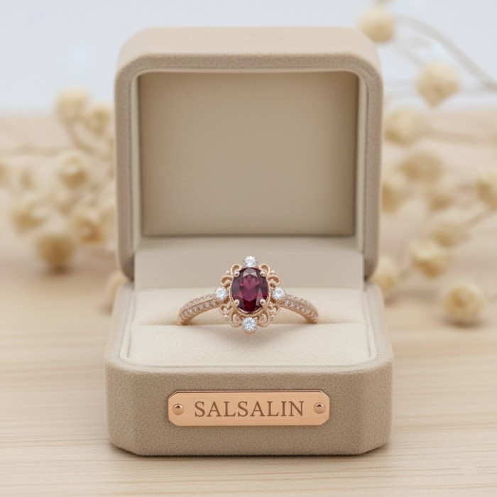 Hakiki Oval Yakut Ve Pırlanta Vintage Yüzük