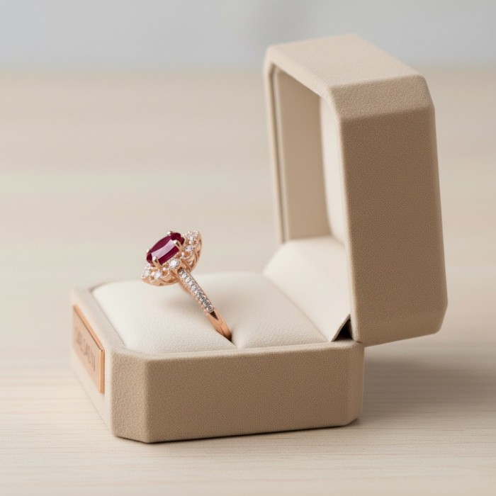 Hakiki Oval Yakut Ve Pırlanta Vintage Yüzük