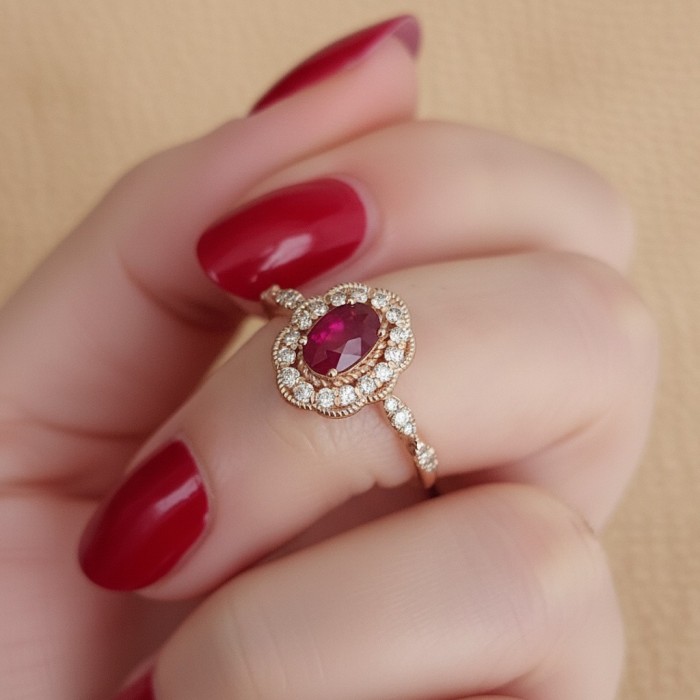 Natural Oval Ruby & Diamond Vintage Ring SS0235