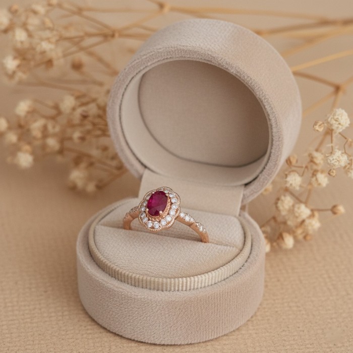 Natural Oval Ruby & Diamond Vintage Ring SS0235