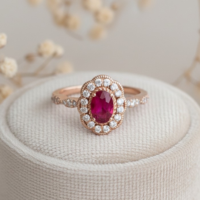 Natural Oval Ruby & Diamond Vintage Ring SS0235