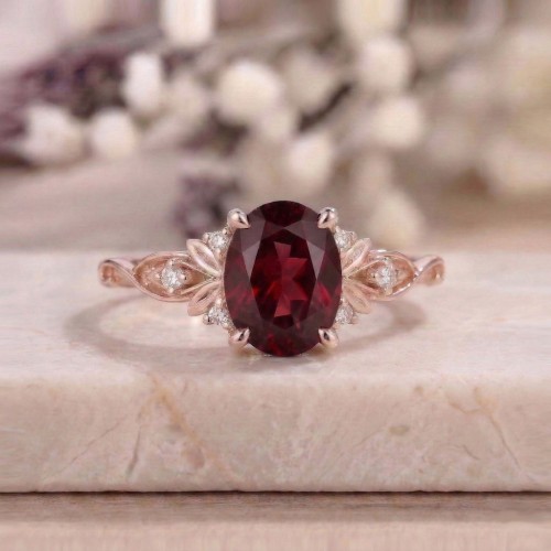 Wine-Colored Ruby ​​Wedding Rings14K Solid Gold SS0121
