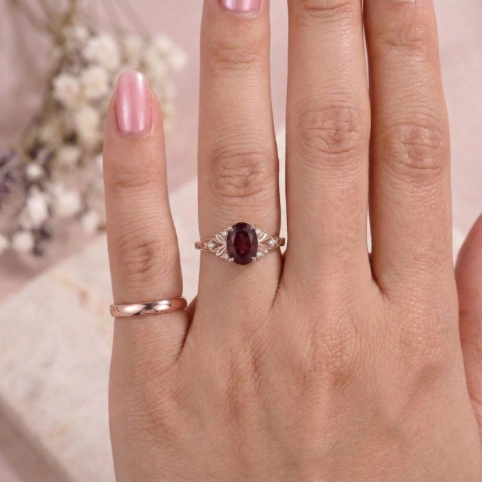 Şarap Rengi Yakut Taşlı Evlilik Teklifi Yüzükleri 