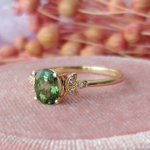 Green Tourmaline & Diamond Leaf Ring SS0192