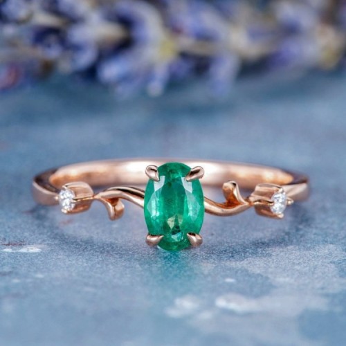 Oval Emerald & Diamond Rose Gold Ring SS0027