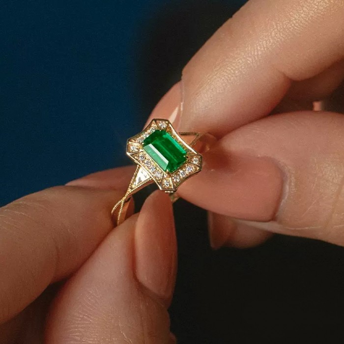 Zümrüt Ve Pırlanta Art Deco Tasarım Yüzük SS0207