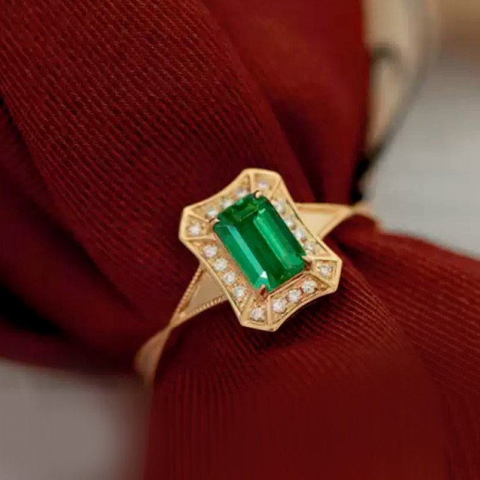 Zümrüt Ve Pırlanta Art Deco Tasarım Yüzük SS0207