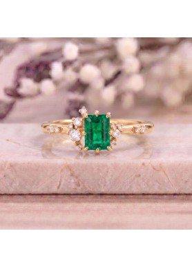 Natural Emerald & Diamond Asymmetric Ring SS0258