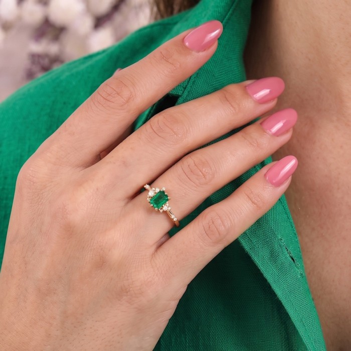 Natural Emerald & Diamond Asymmetric Ring Natural Emerald & Diamond Asymmetric Ring