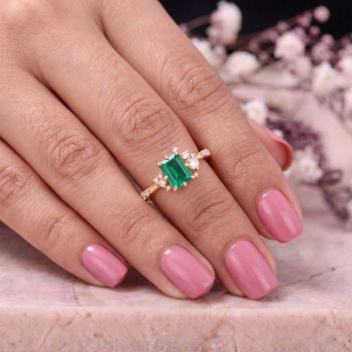 Natural Emerald & Diamond Asymmetric Ring Natural Emerald & Diamond Asymmetric Ring