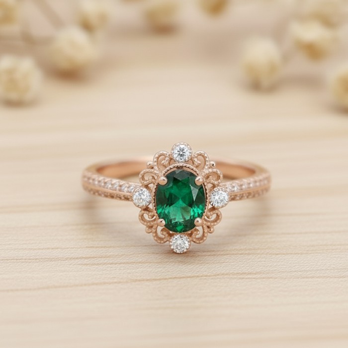 Natural Emerald And Diamond Vintage Ring SS0032