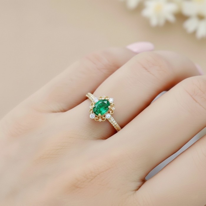Natural Emerald And Diamond Vintage Ring SS0032