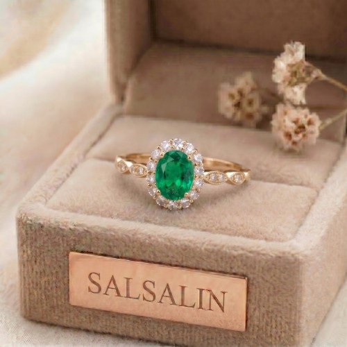Oval Emerald & Diamond 14K Gold Vintage Rings SS0207