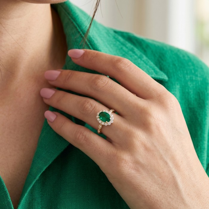 Oval Emerald & Diamond 14K Gold Vintage Rings