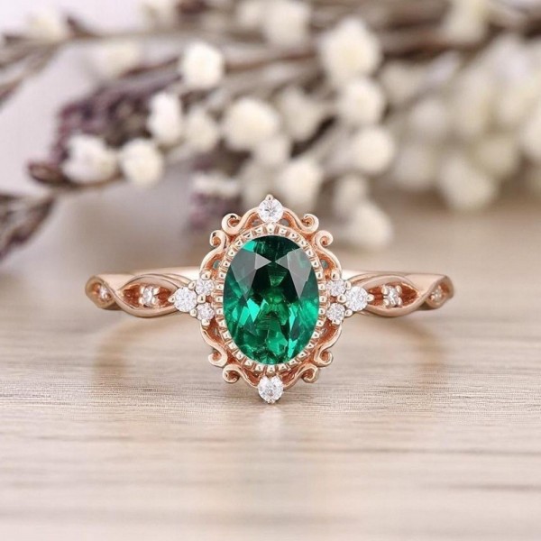 Zümrüt Ve Pırlanta Vintage Tasarımlı Altın Yüzük SS0027