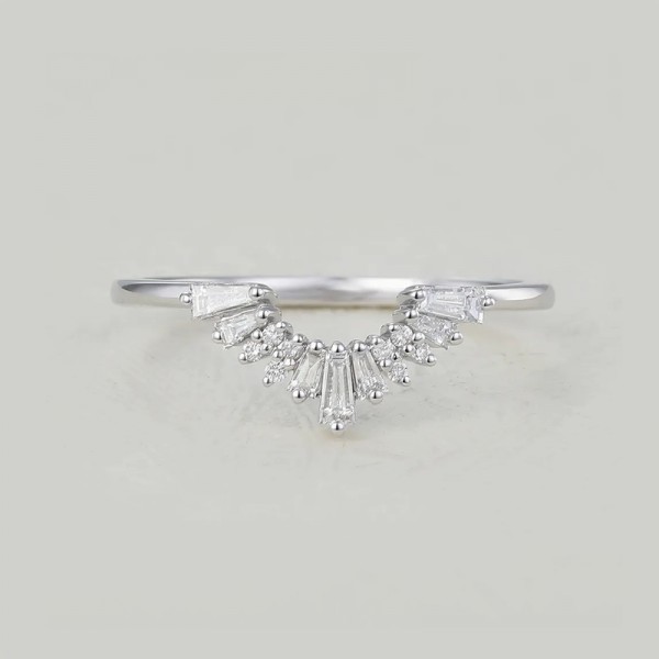 Baguette Diamond 14K Solid Gold Curved Ring SS0317