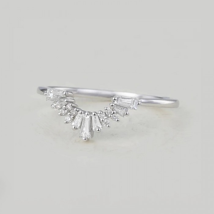 Baguette Diamond 14K Solid Gold Curved Ring SS0317 Baguette Diamond 14K Solid Gold Curved Ring SS0317
