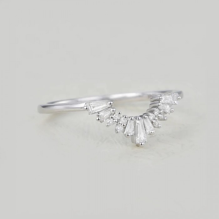 Baguette Diamond 14K Solid Gold Curved Ring SS0317 Baguette Diamond 14K Solid Gold Curved Ring SS0317