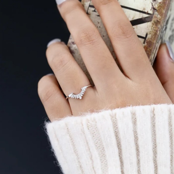 Baguette Diamond 14K Solid Gold Curved Ring SS0317 Baguette Diamond 14K Solid Gold Curved Ring SS0317