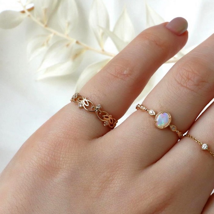 Wedding Band Diamonds Vintage Leaf Ring SS0208