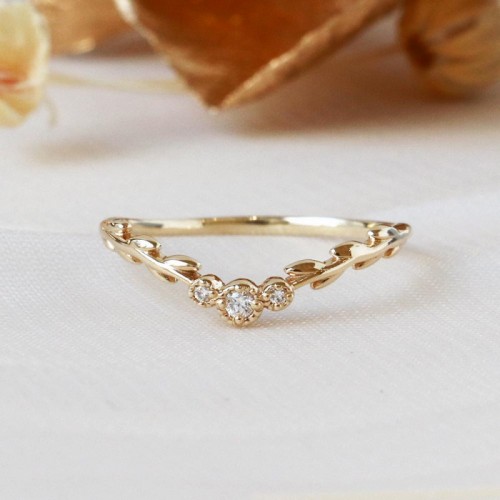 Diamond Gold Leaf Curved Ring SS0275