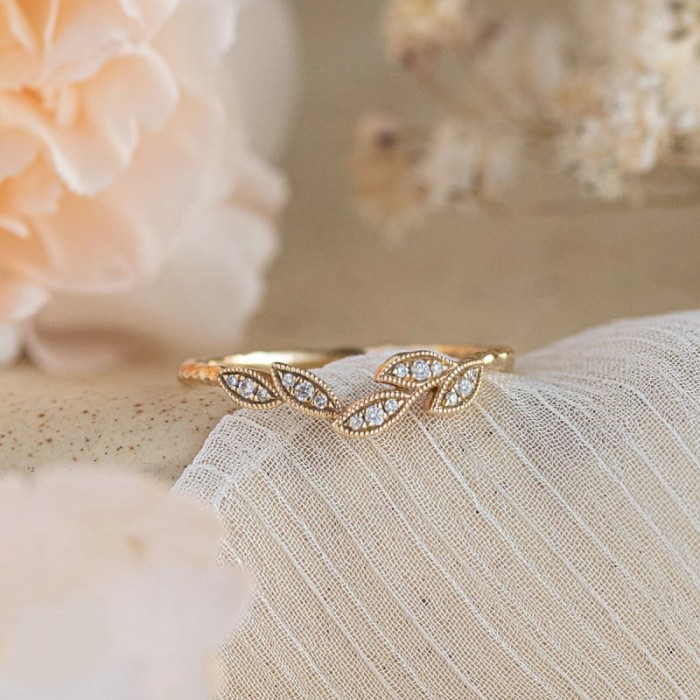 Diamond Gold Leaf Design Ring SS0264