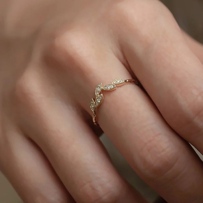 Diamond Gold Leaf Design Ring SS0264