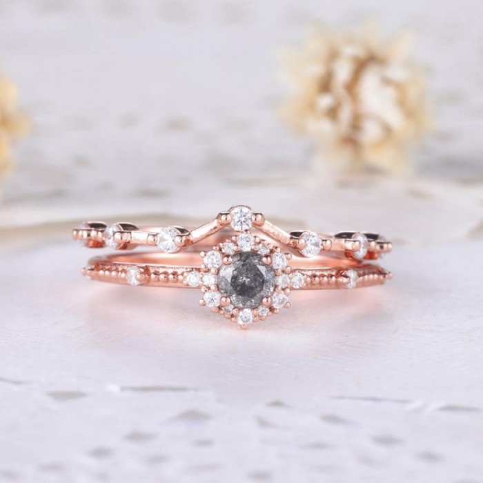 Siyah/Gri Elmas Ve Pırlanta Alyans Set Yüzük SS0166