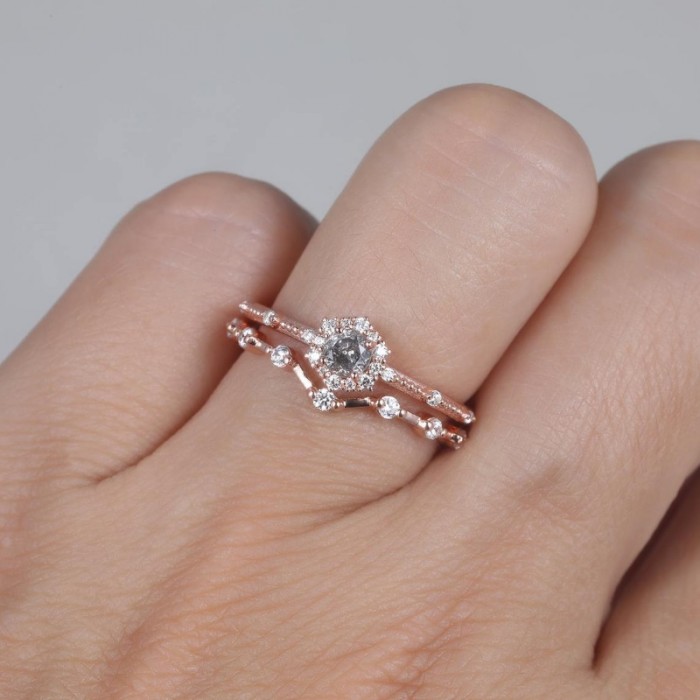 Siyah/Gri Elmas Ve Pırlanta Alyans Set Yüzük SS0166