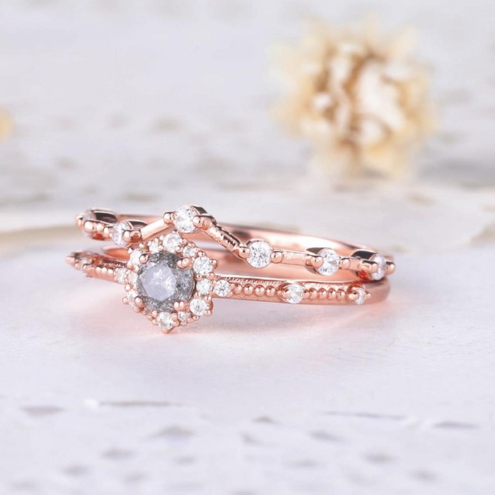 Siyah/Gri Elmas Ve Pırlanta Alyans Set Yüzük SS0166