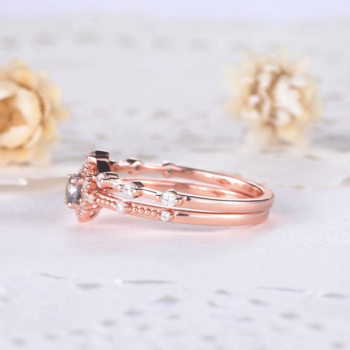 Siyah/Gri Elmas Ve Pırlanta Alyans Set Yüzük SS0166