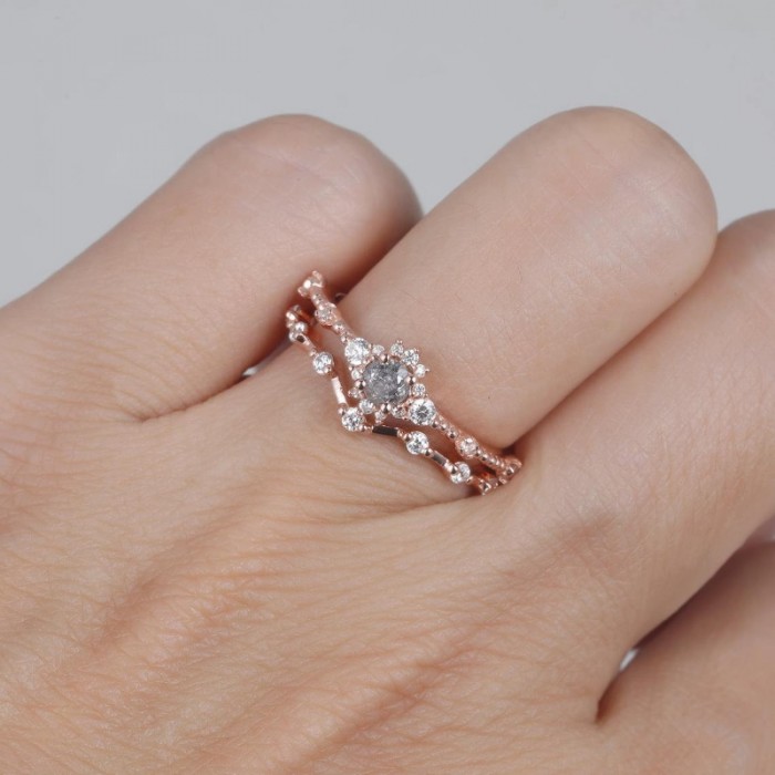 Salt & Pepper Ham Elmas Ve Pırlanta Yüzük Set SS0167