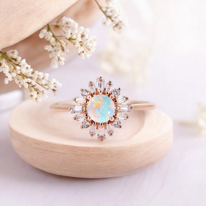 Opal Ve Baget Pırlanta Özel Tasarım Yüzük SS0345