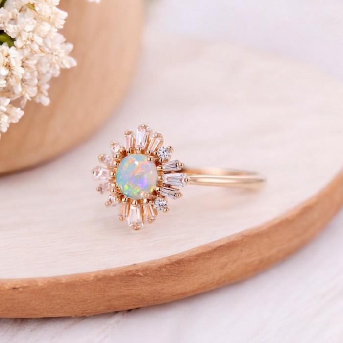 Opal Ve Baget Pırlanta Özel Tasarım Yüzük SS0345