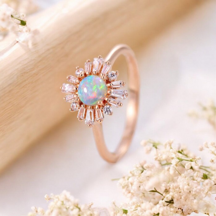 Opal Ve Baget Pırlanta Özel Tasarım Yüzük SS0345