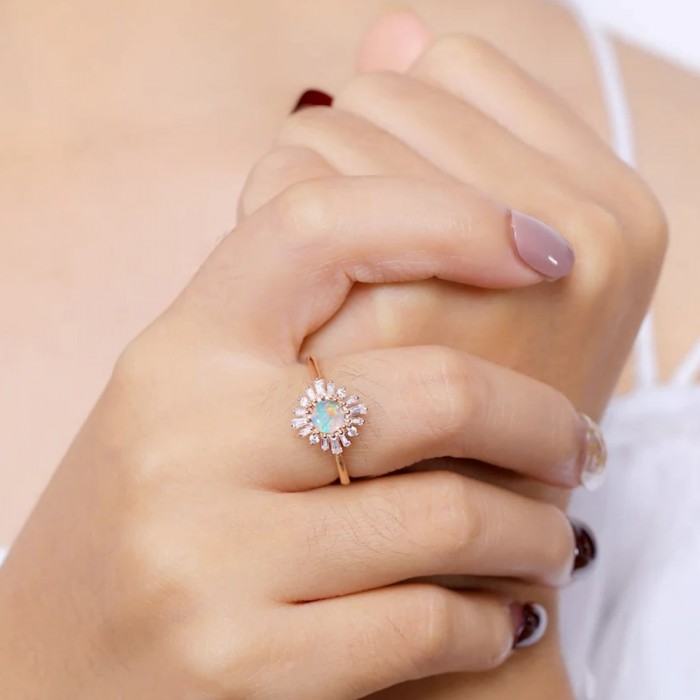 Opal Ve Baget Pırlanta Özel Tasarım Yüzük SS0345