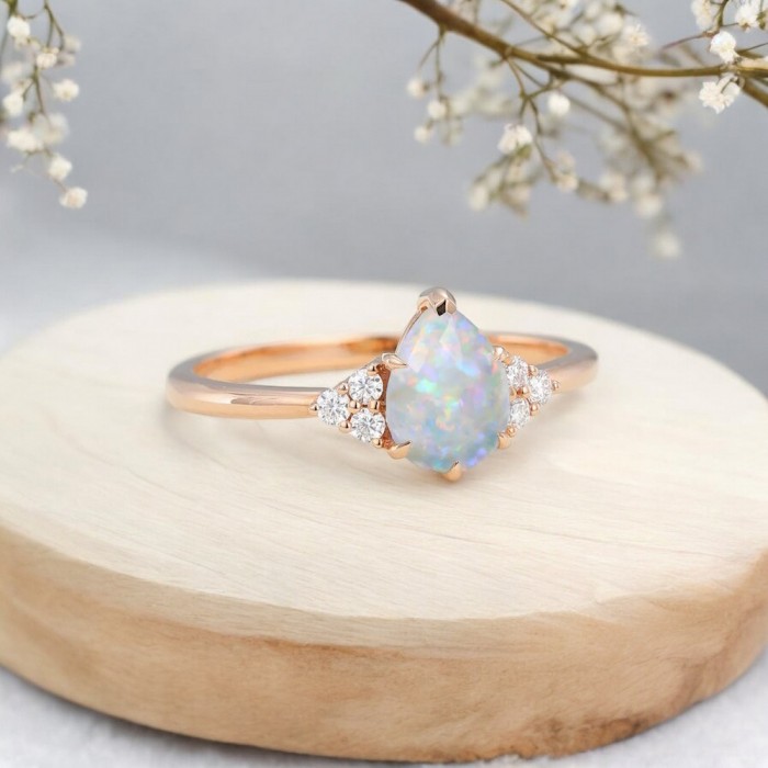 Drop Opal & Diamond Gold Statement Ring SS0342