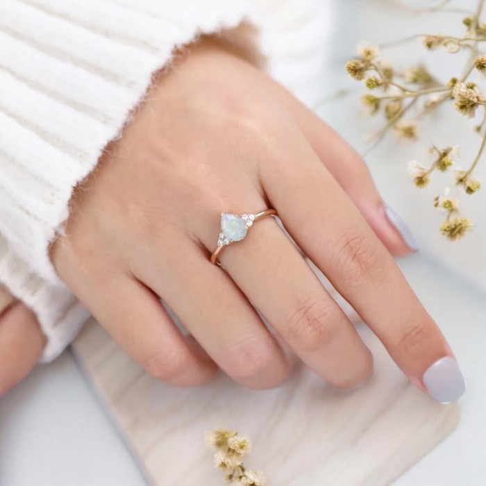 Drop Opal & Diamond Gold Statement Ring SS0342