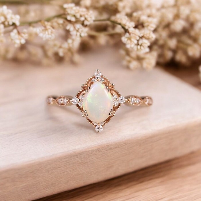 Damla Opal Ve Pırlanta Vintage Yüzük SS0351 Damla Opal Ve Pırlanta Vintage Yüzük SS0351