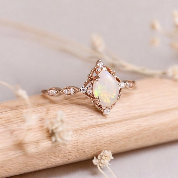 Pear Opal & Diamond Vintage Lace Ring SS0351