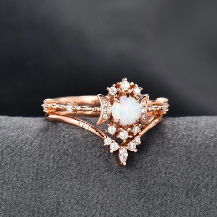 Opal & Diamond Vintage 2PCS Set Ring SS0343 Opal & Diamond Vintage 2PCS Set Ring SS0343