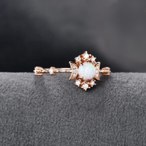 Opal & Diamond Vintage Style Moon Ring SS0340