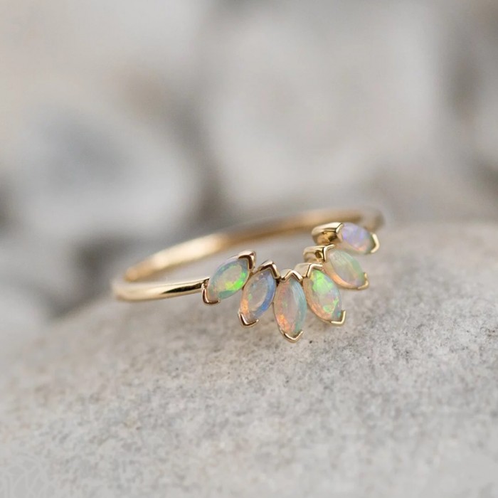 Marquise Opal 14K Solid Gold Lotus Ring SS0323