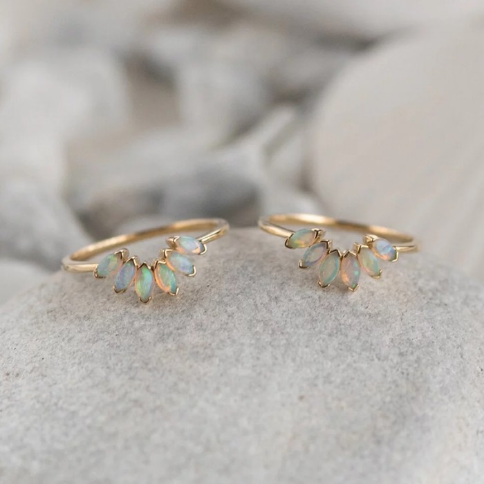 Marquise Opal 14K Solid Gold Lotus Ring SS0323